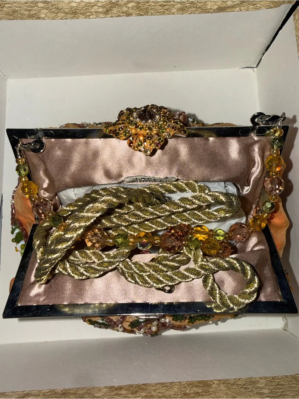 Embellished Peach Evening Clutch with Crystal Floral Clasp Larisa Barrera